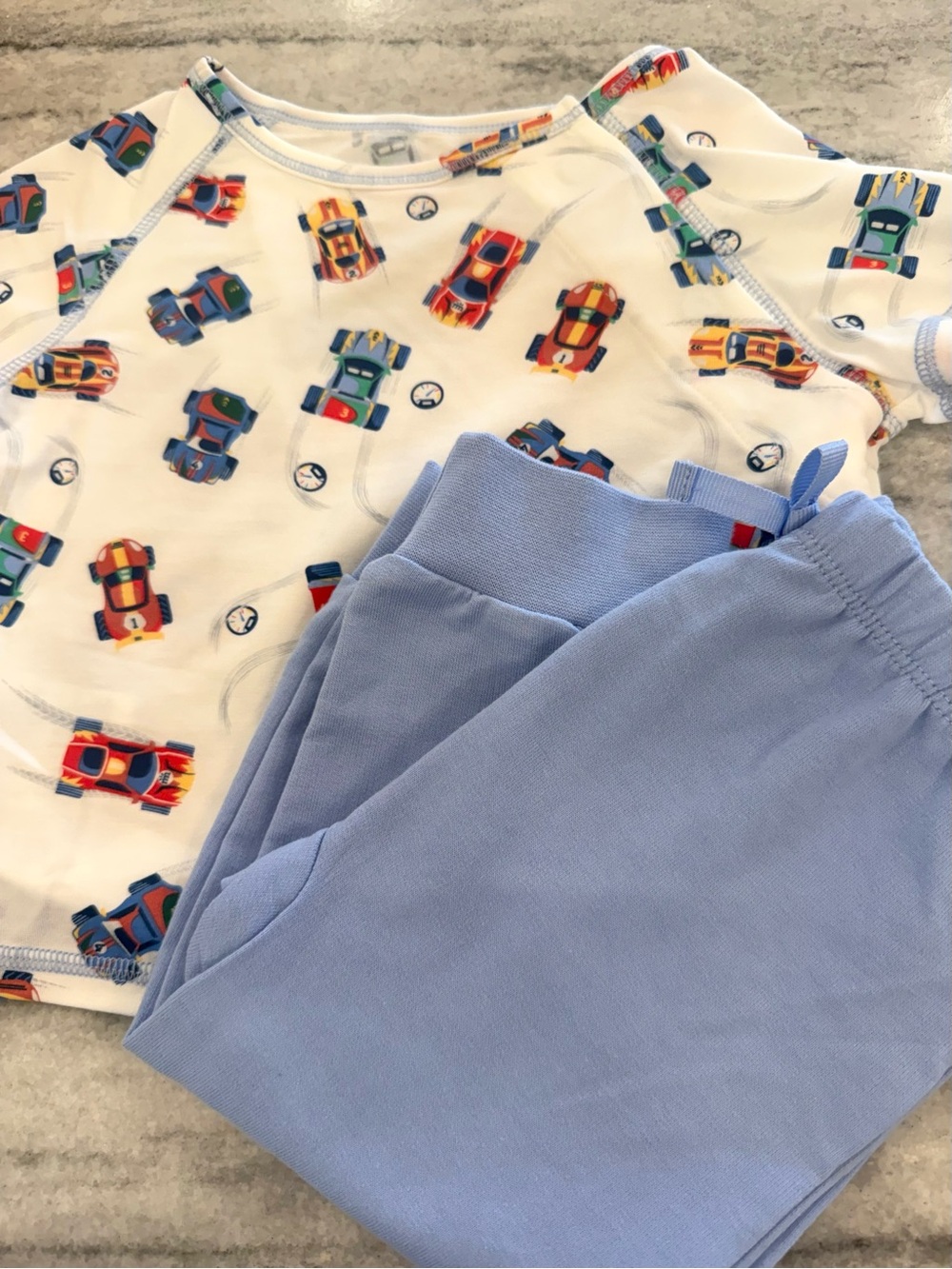 Magnetic Me White Car-Print Pajama Set with Light Blue Pants
